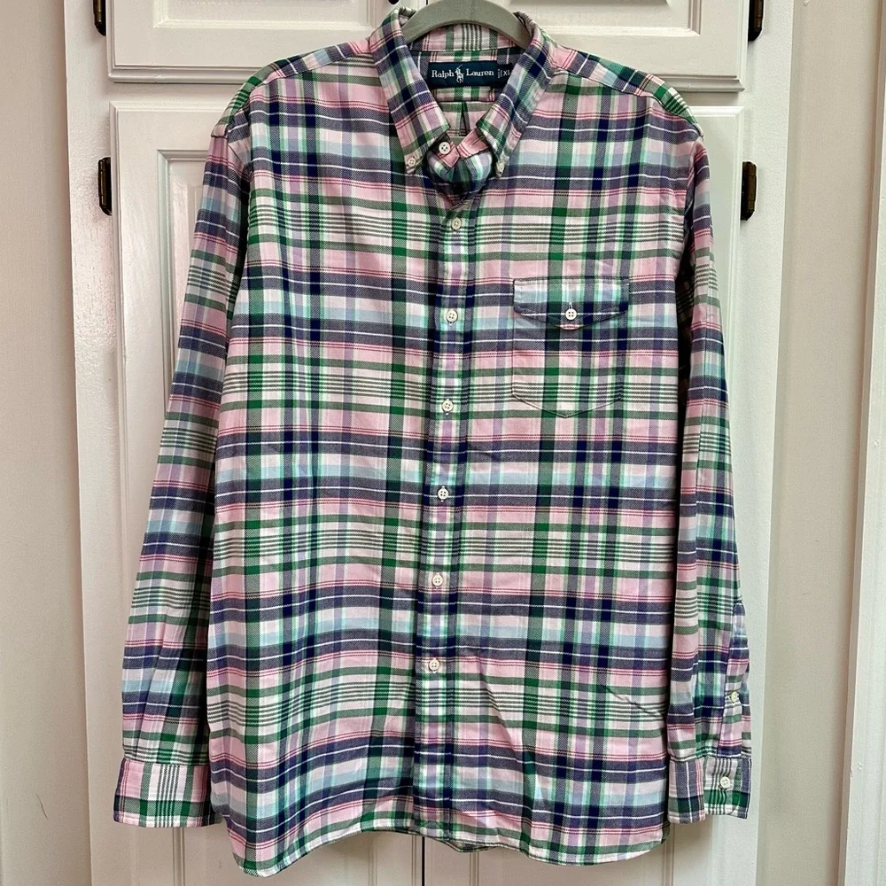 Ralph Lauren Plaid Button Down Shirt Pink & Green Size XL - Picture 1 of 7